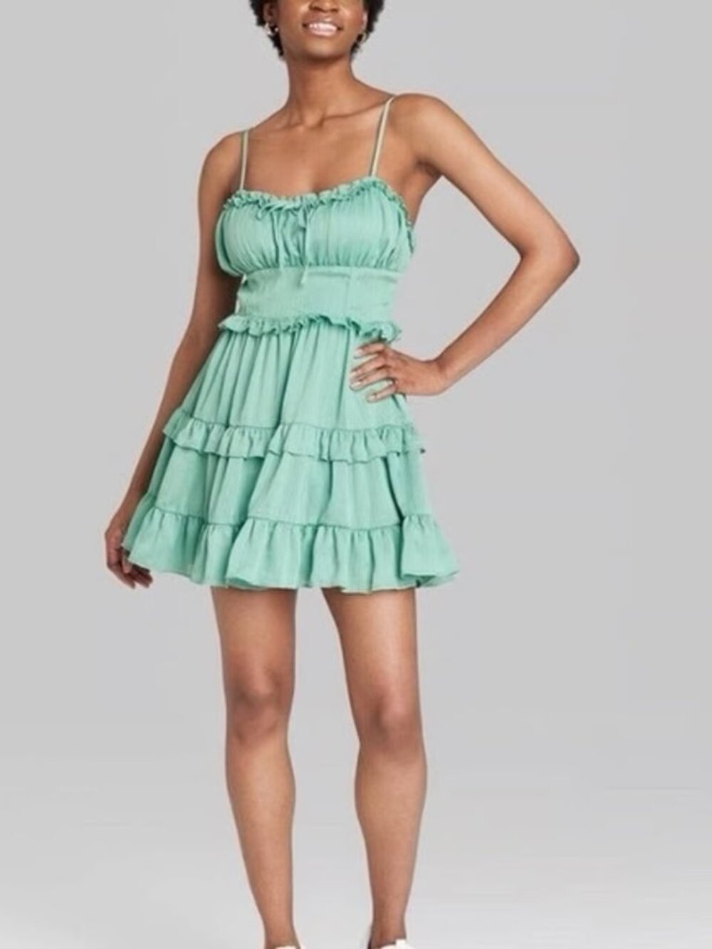 NWT Wild Fable Aqua Green Ruffle Mini Dress Medium